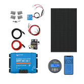 Victron RV Solar Kit 355W with Longi panel, MPPT 100/50 controller, BMV-712 monitor, SmartSense sensor, breaker, and cables